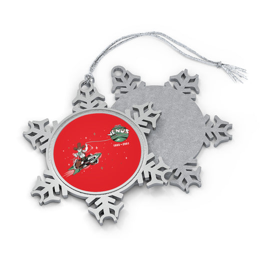 T2S Pewter Snowflake Ornament (2S+CV logo front red, blank back)