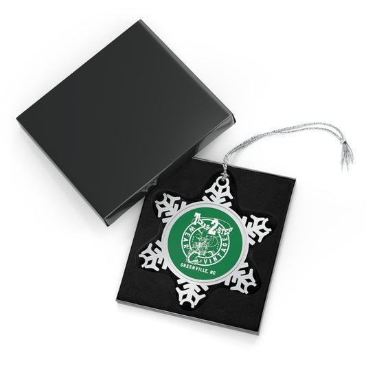 T2S Pewter Snowflake Ornament (VW logo front-green, blank back)
