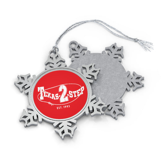 T2S Pewter Snowflake Ornament (T2S logo front-red, blank back)