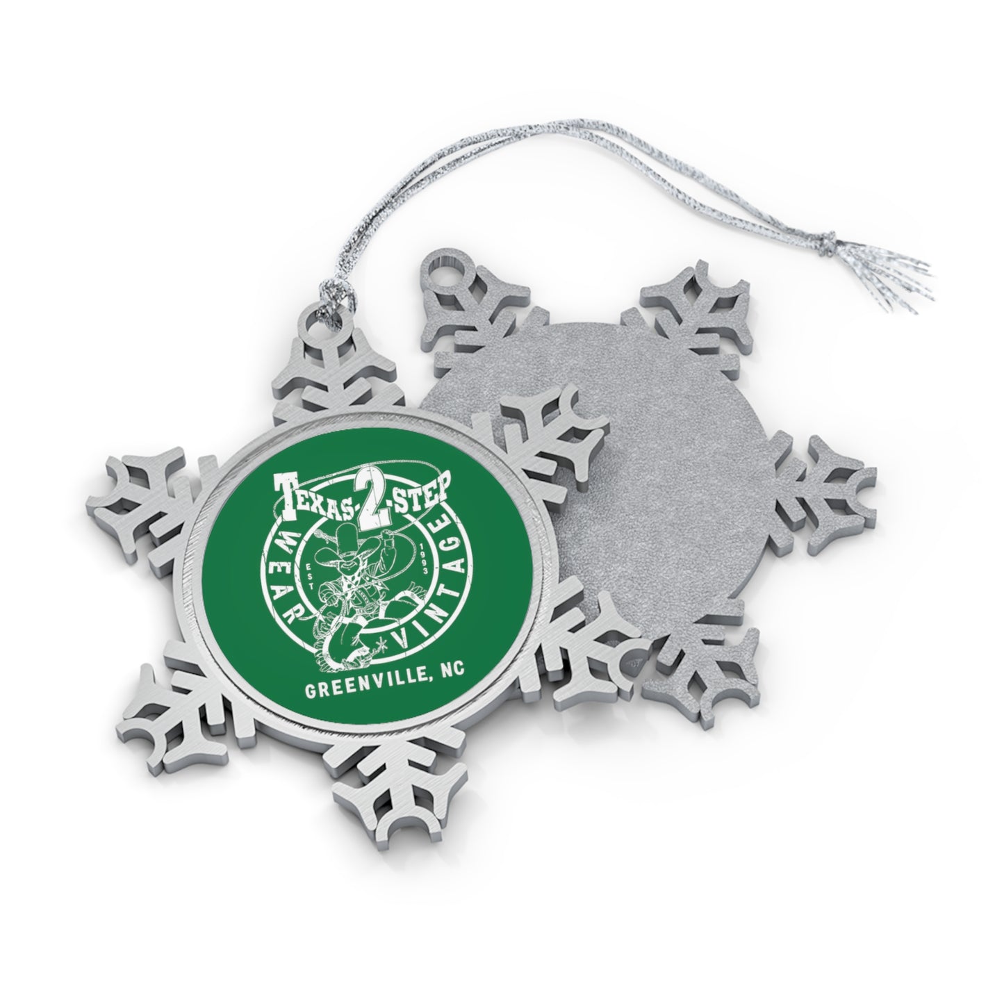 T2S Pewter Snowflake Ornament (VW logo front-green, blank back)