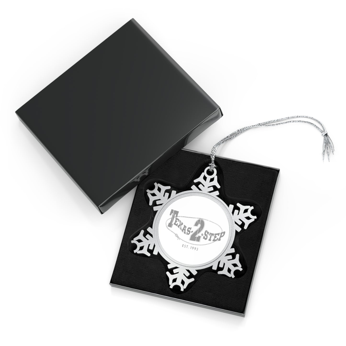 T2S Pewter Snowflake Ornament (T2S logo front-white, blank back)